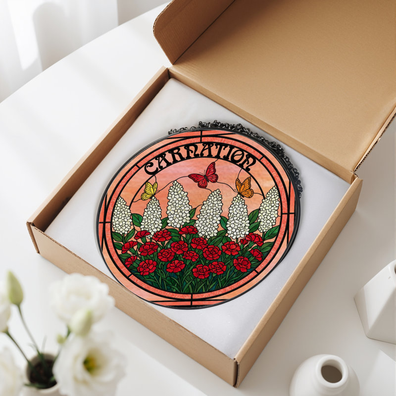 Vitrail de jardin en verre teint 7,8 po H Carnation