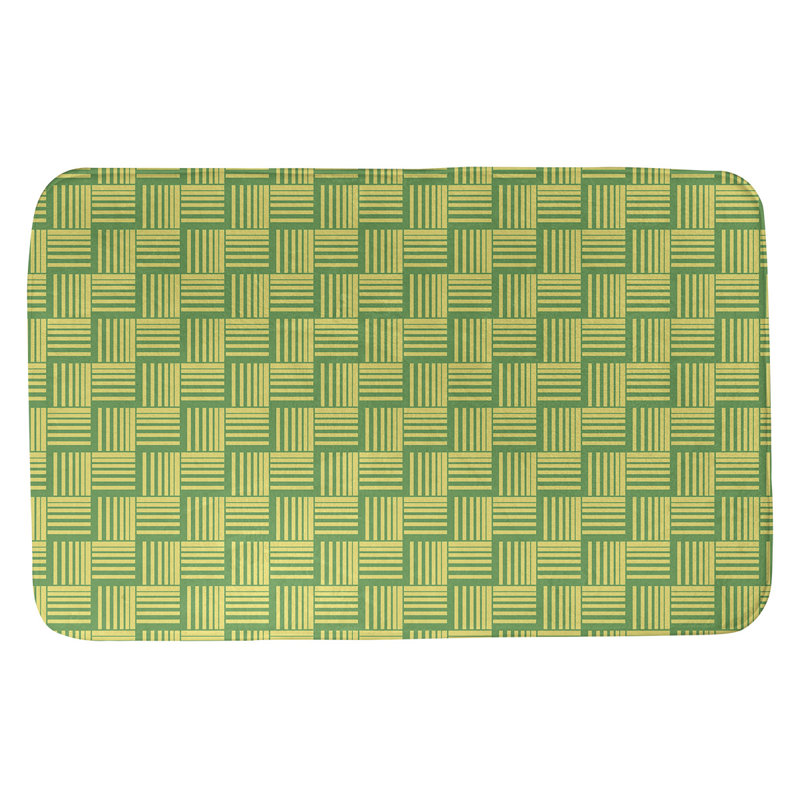 Tapis de bain géométrique antidérapant rectangulaire à rayures baskettressées, l 17 po x L 24 po, Vert/jaune