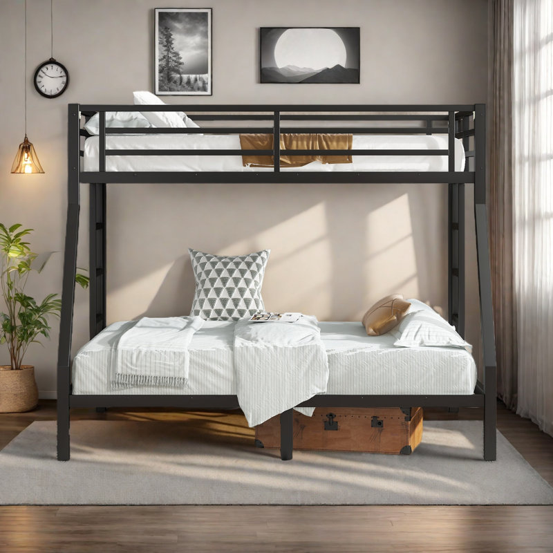Metal Bunk Bed, Black, Twin Over Full