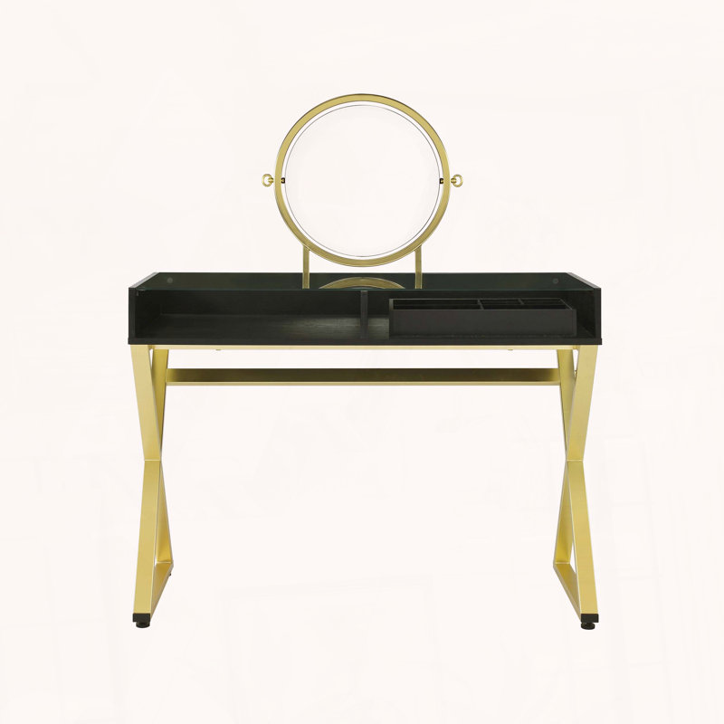 Vanity Desk with Mirror and Jewelry Tray
