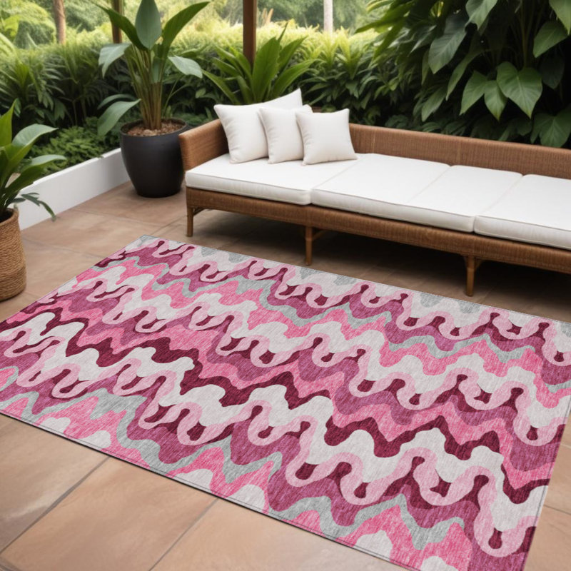 Tapis intérieur lavable abstrait rosé 10 pi x 14 pi rose et mauve