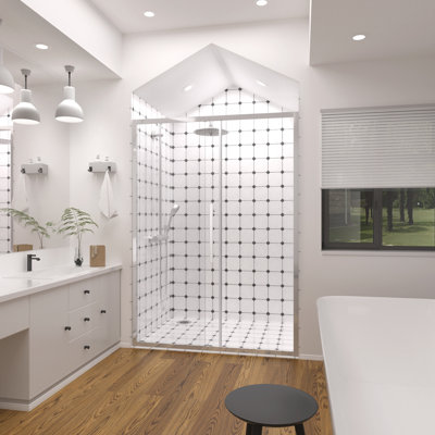 Porte de douche à cadre 50 x 54 po x H 72 po, double porte coulissante en verre pour salle de bain avec verre trempé transparent de 1/4 po (6 mm) pour douche à l'italienne, facile à nettoyer, chromé