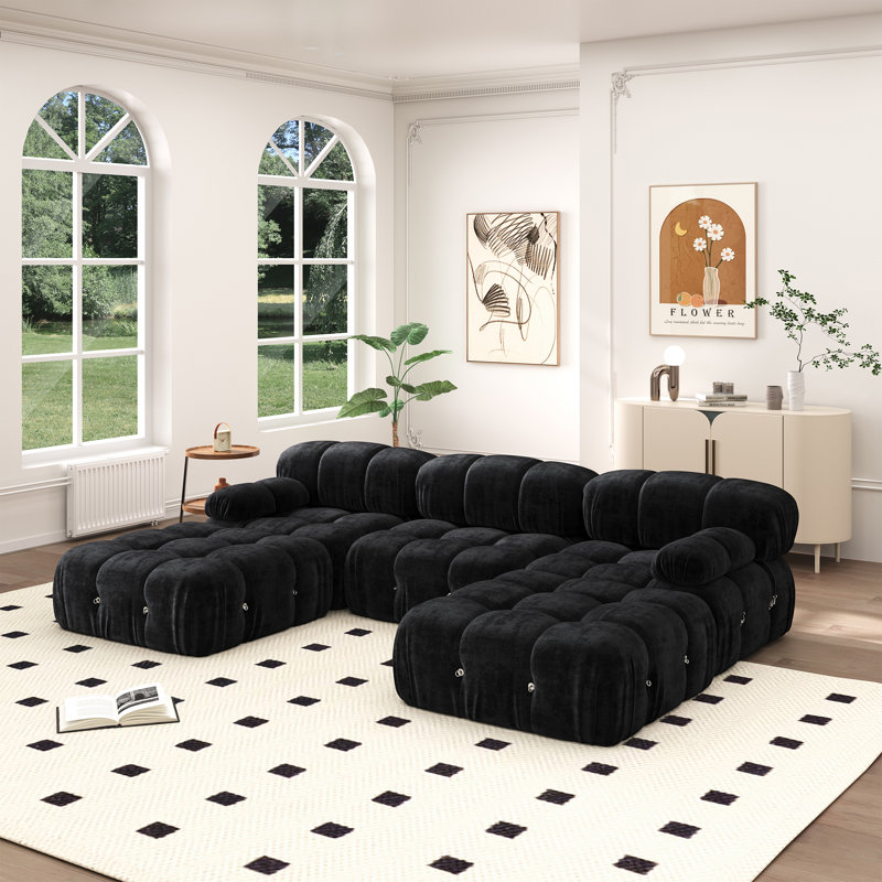 Canapé modulaire en velours 70,8 po pour salon Moda, Noir