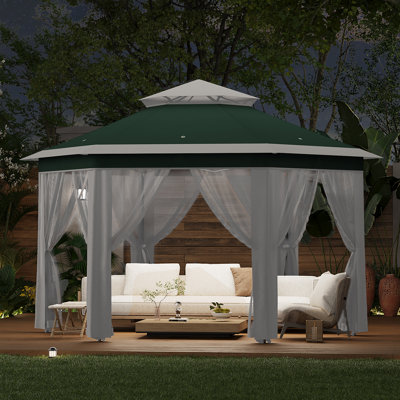 13' Pop Up Gazebo, Hexagonal Canopy Shelter with 6 Zippered Mesh Netting, Event Tent with Strong Steel Frame