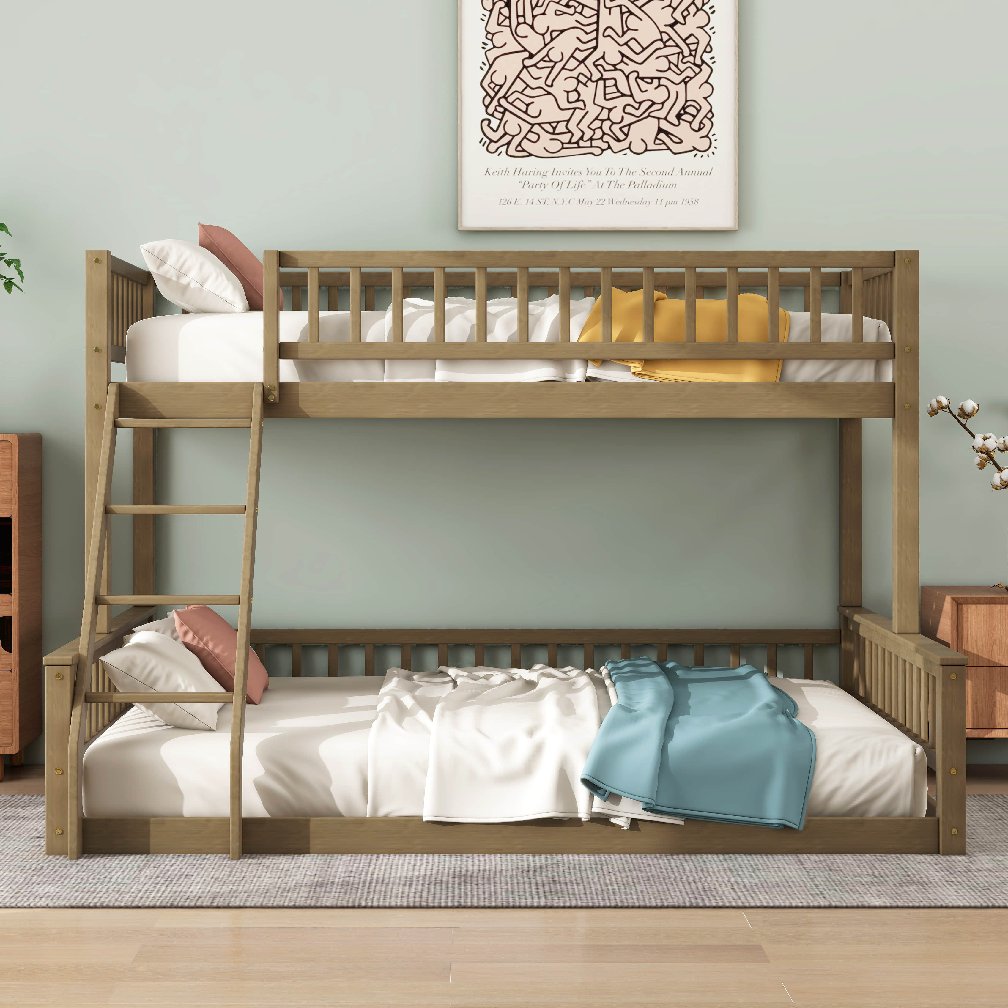Harriet Bee Twin XL Over Queen Bunk Bed With Ladder And Guardrails ...