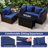 5 PCS Patio Furniture Set Heavy-duty Frame Rattan Sofa Set with 60,000 BTU Firepit Table Navy-2018112006