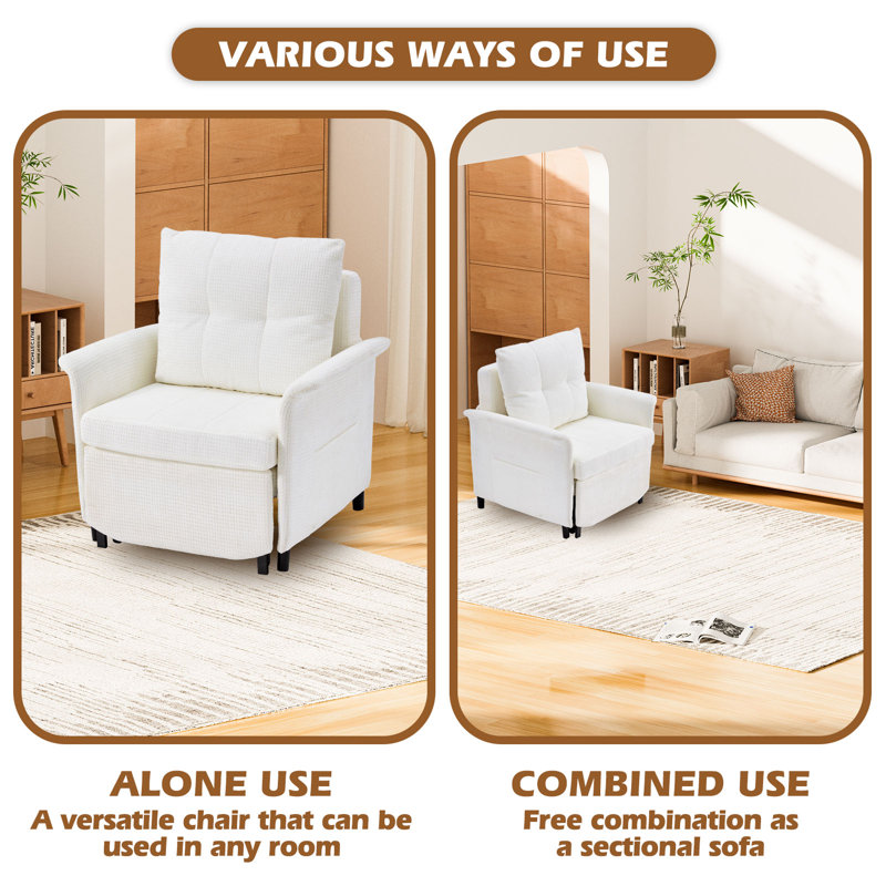 Fauteuil-lit convertible 4-en-1, lit escamotable long de 79 po avec dossier et oreiller réglables, supporte 500 lb, fauteuil de salon peu encombrant pour le salon, l’appartement et les petits espaces