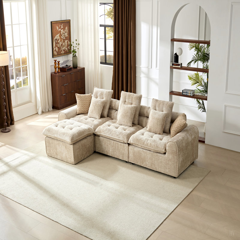 Canapé modulaire moelleux en laine d'agneau de 129,8 po, canapé d'angle surdimensionné en forme de L surdimensionné, grand canapé moelleux et moelleux avec coussins décoratifs pour le salon