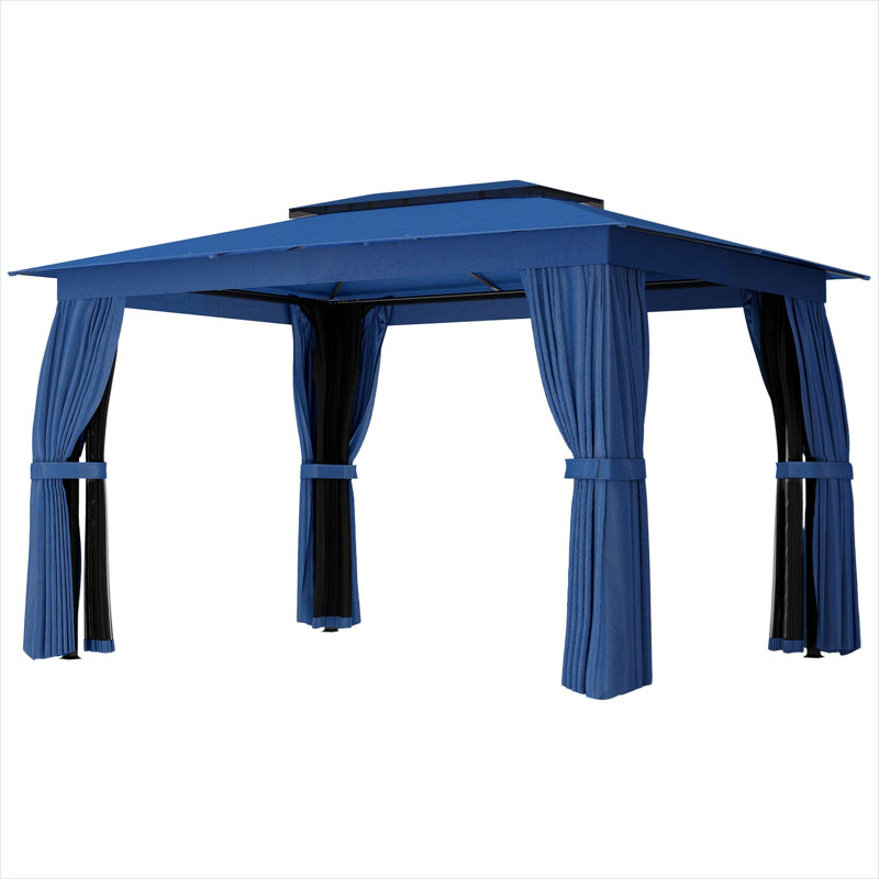 Pavillon de jardin en acier bleu et polyester et cadre extérieur en acier de 10 pi x 12 pi pour l'espace extérieur