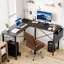 PC de table de coin en L réversible pour ordinateur de bureau en L avec tablette en bois et support en métal pour unité centrale -833247944