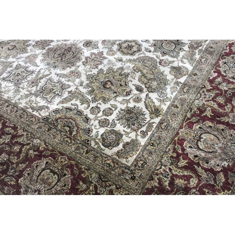 Tapis ivoire et rouge noué à la main de haute qualité