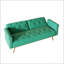 Luxueux canapé-lit en velours vert avec garniture cloutée et coussin décoratif assorti pour un confort élégant