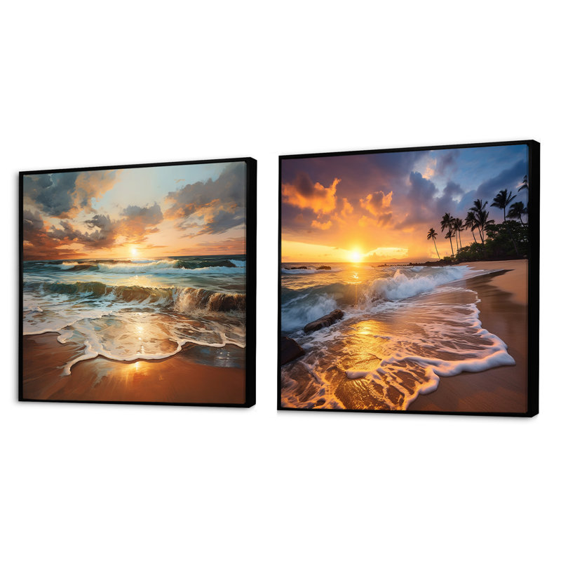 "Beach Photo Sunset Serenade XV" 2 pièces, Cadre noir, H 16 po x l 33 po
