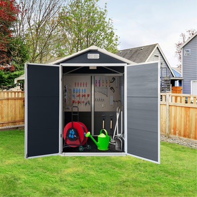 6ft x 4ft Plastic Outdoor Storage with Floor and Lockable Door Plastic Garden Shed for Backyard, Lawn, Cold
