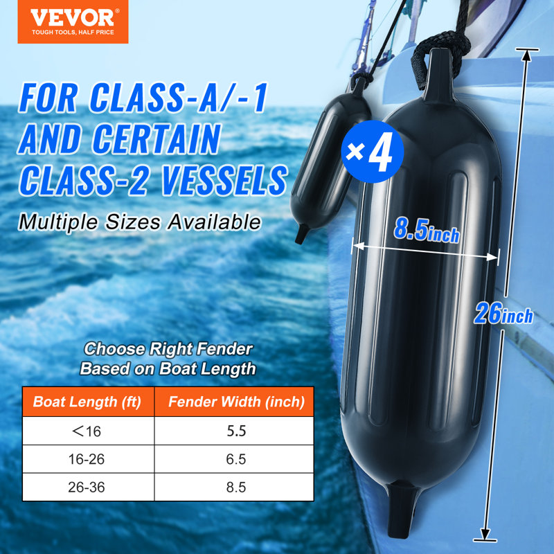Garde-boue de bateau pour amarrage de bateau de VEVOR, H 26 po x l 8 po x P 8 po