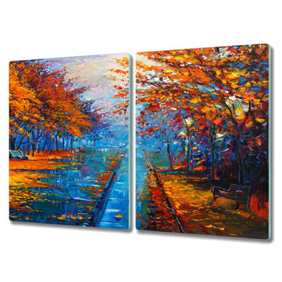 Vaucher Tempered Glass Autumn Trees Road Chopping Board