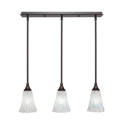 Luminaire suspendu linéaire sur pied 3 lumières avec verre à glace cannelé 5,5 po