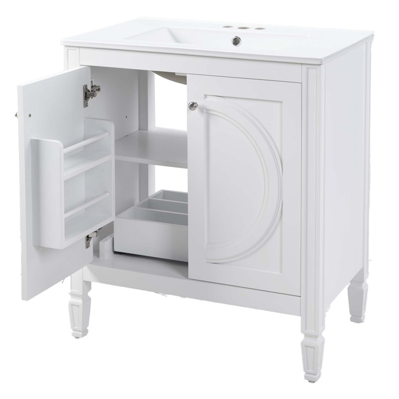 Meuble-lavabo vintage 30 po sans assemblage avec lavabo en céramique, deux portes à fermeture en douceur et tablette réglable, style campagne moderne