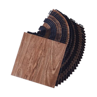 Brown 25-Pack Interlocking Gym Floor Tiles, 12.4" x 12.4" PP+PVC Puzzle Mats for Home Fitness, Dance, and Training Exercise, Durable Dryland Flooring