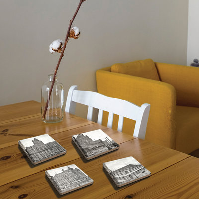 Historic Kansas City Stoneware Square 4 Piece Coaster Set