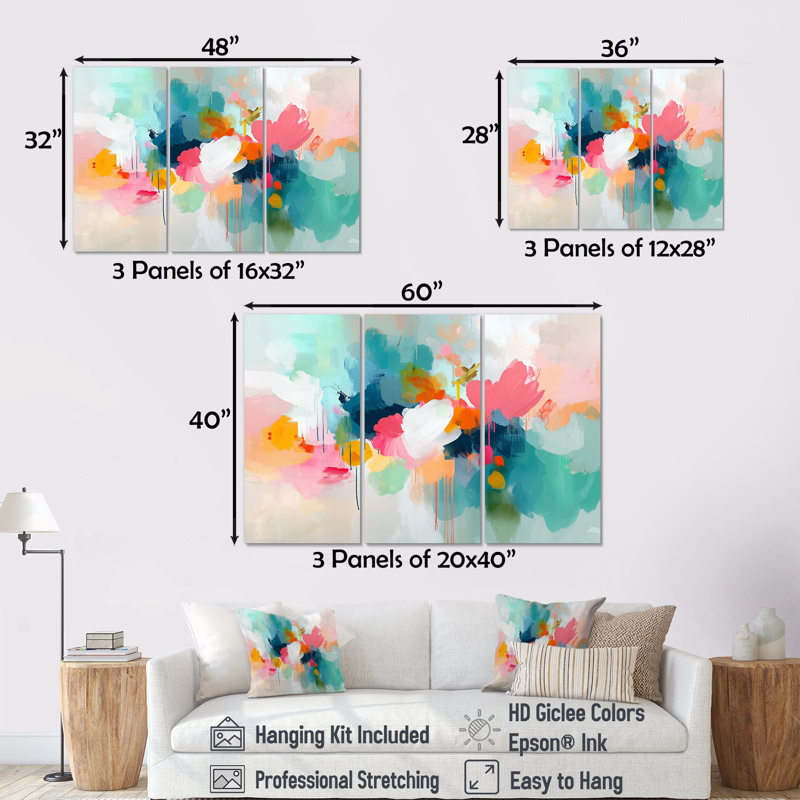 Minimalisme abstrait dans des tons roses et bleus III - ensemble d'art mural minimalisme, Toile tendue