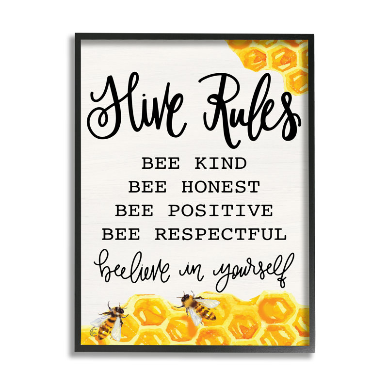 «Hive Rules Bee», phrase encadrée sur bois par Fearful Made Creations, impression, Giclée encadrée noir minuit