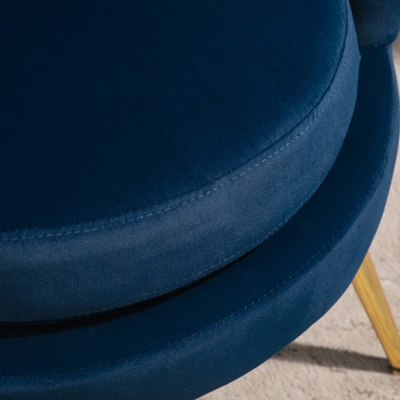  Fauteuil club de loisirs moderne en tissu de velours avec pieds dorés, Polyester bleu