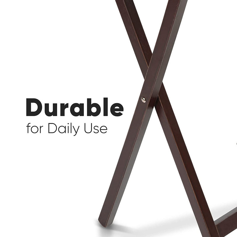 Espresso Wood Folding TV Tray Set with Storage Rack
