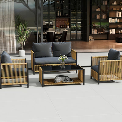 Outdoor 6 With Grey Cushions - Pe , Metal Frame, To And Waterproof Modern Structure, &