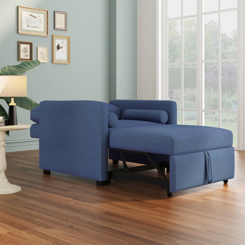 Chaise longue convertible en lin avec dossier réglable, Lin bleu