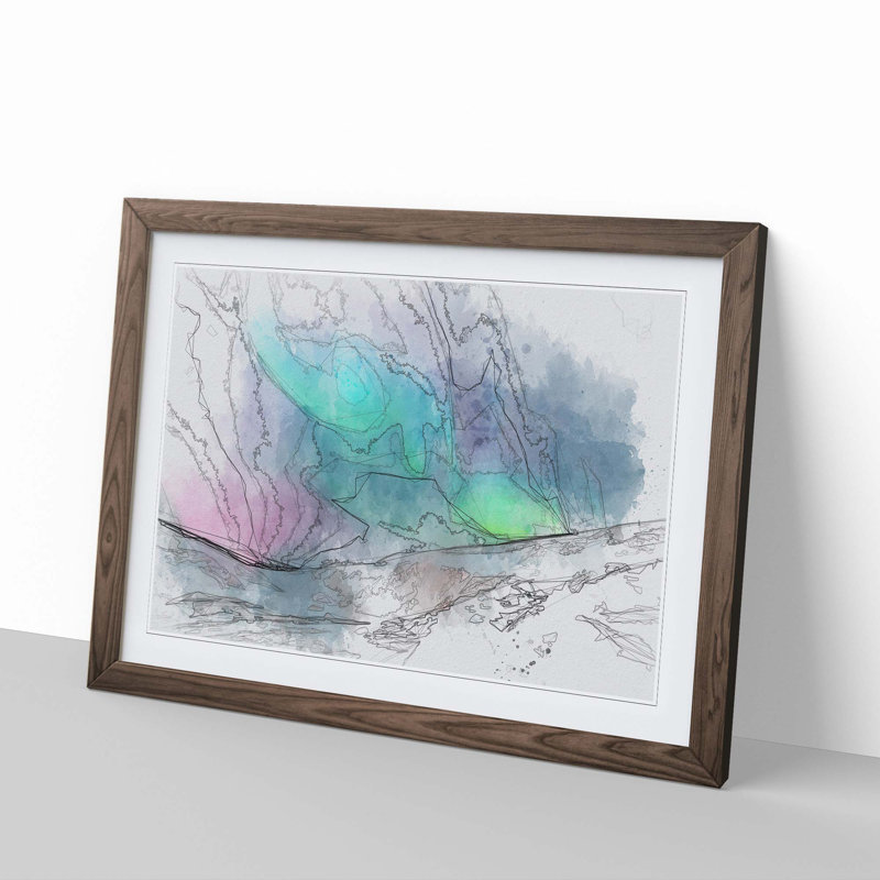 The Northern Lights Aurora Borealis in Abstract - Picture Frame Graphic Art Print, 48cm H x 65cm W x 2cm D, Walnut Framed