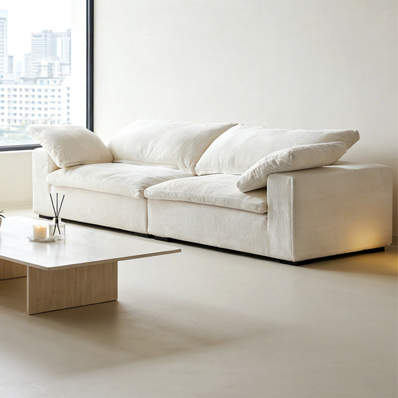 Canapé modulaire en chenille crème et blanc, L 110,24 po