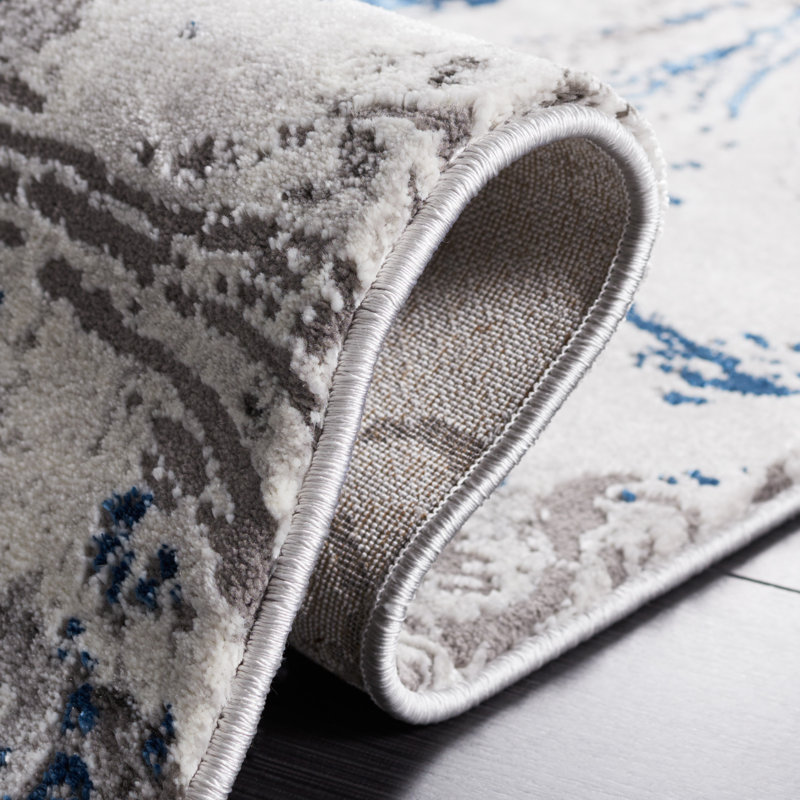 Prevatte Abstract Gray/Blue Area Rug, Rectangle 4' x 6'