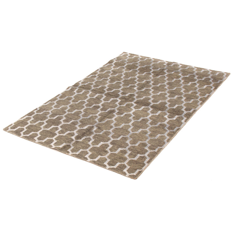 Tapis gris foncé noué à la main à motif géométrique Doward