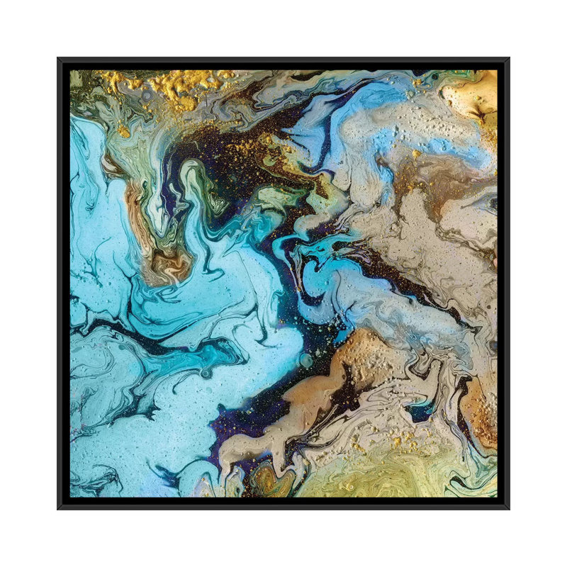 « marble i », impression sur toile, H 18 po x l 18 po x P 1,5 po, Toile avec cadre noir, Pas de tapis