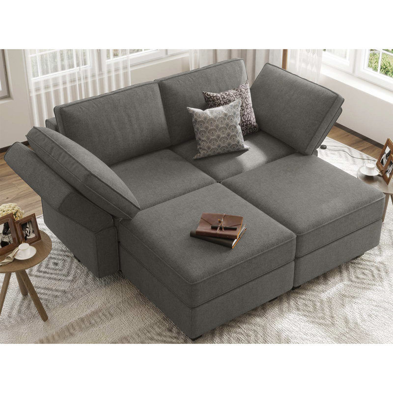 Neemi Modular Sleeper Couch Sectional Bed Sofa Convertible Set, Gray Polyester Blend