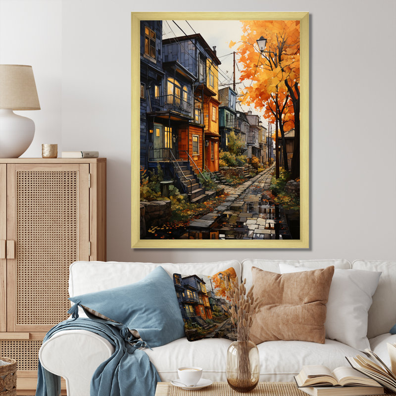 «Cityscape Alleyway Patchwork IV», reproduction, Encadrement doré, H 32 po x l 24 po x P 1 po