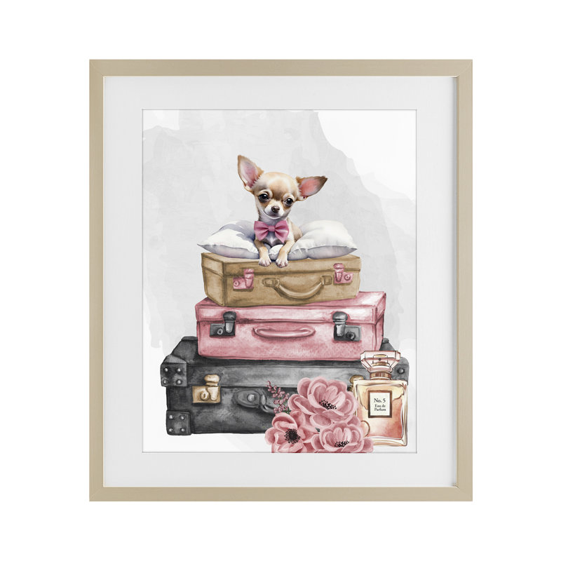 «Trendy Pup Travel», reproduction d'art sous verre, conception de Kim Allen, H 21 po x l 17 po