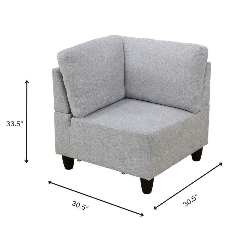 Canapé d'angle capitonné en flanelle avec pieds en bois, Tissu gris pâle