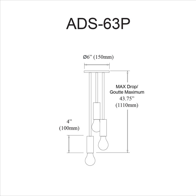 Luminaire suspendu cylindrique 3 lumières Aquilar, Laiton vieilli