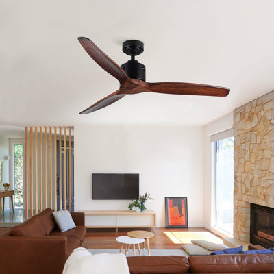 52 - Ventilateur de plafond brun antique sans lumière avec télécommande
