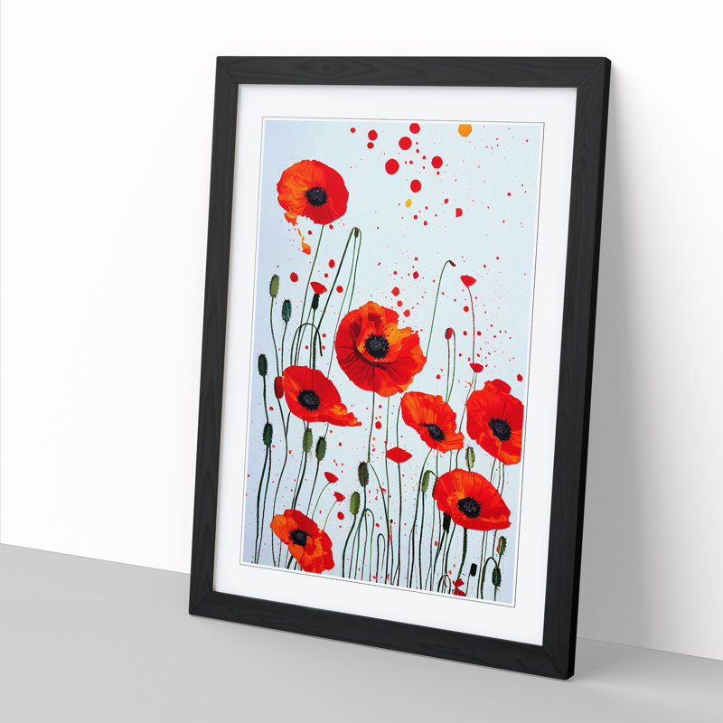 Poppy Flower Splatter Vol.1 - Single Picture Frame Painting, 64cm H x 46cm W x 2cm D, Walnut