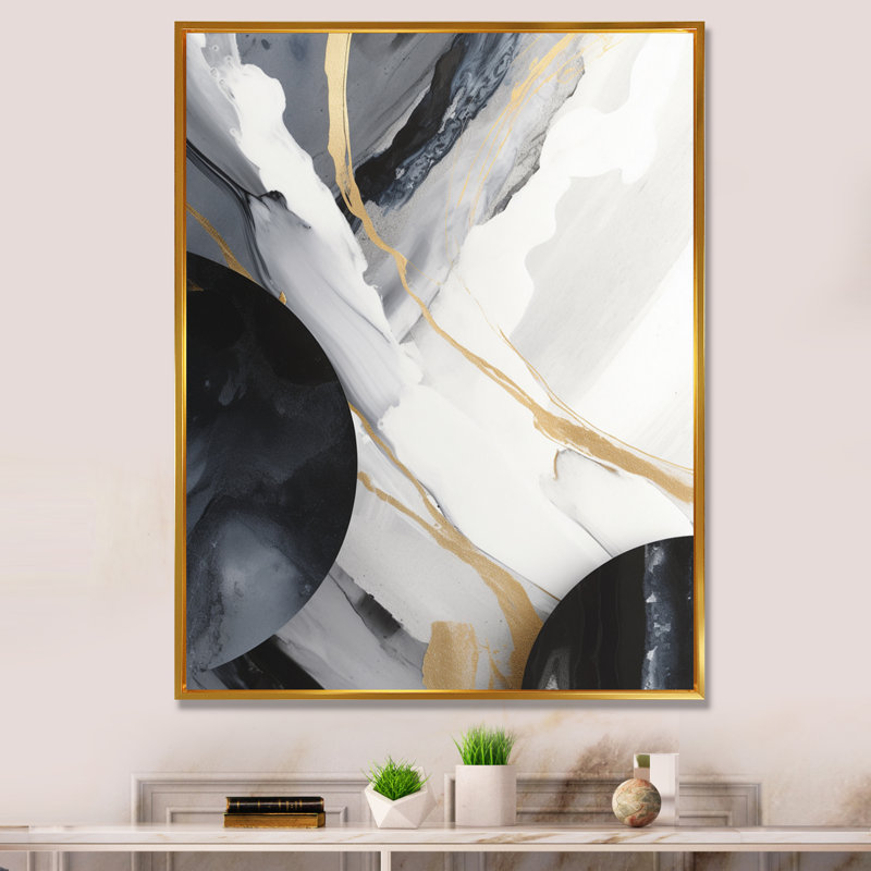 Harmonie noire et dorée du marbre I - reproductions d'art mural en marbre abstrait, H 20 po x l 12 po x P 1 po