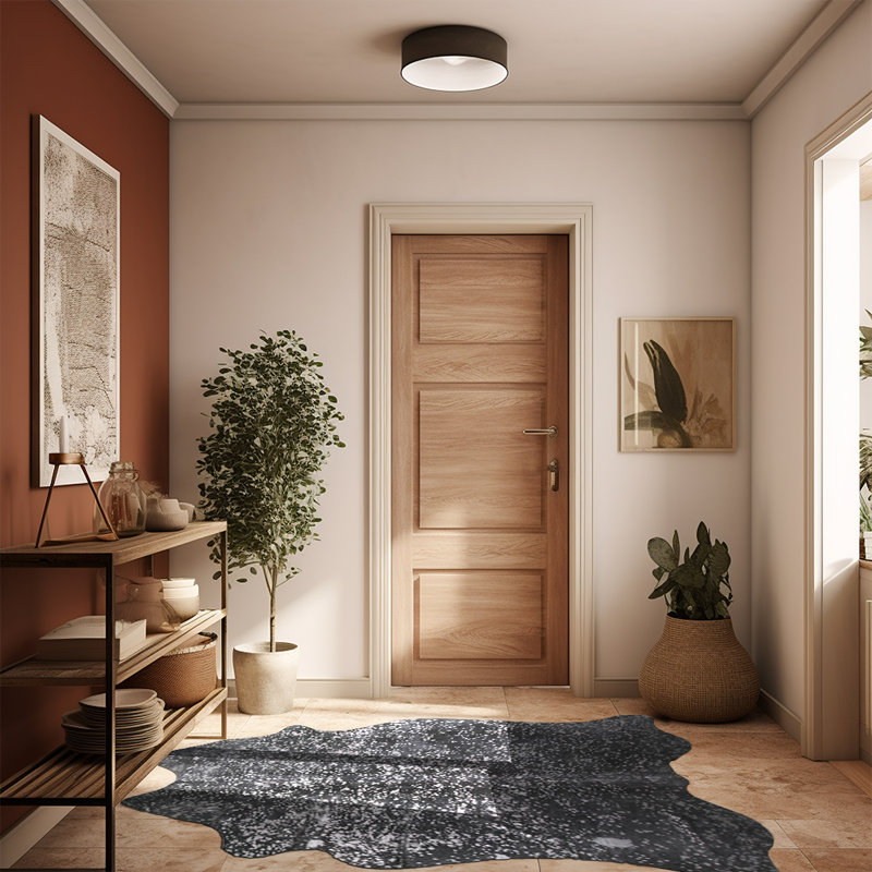 Tapis en cuir de vache noir graphite sur mesure, Nouveauté 6 pi 2 po x 7 pi 4 po