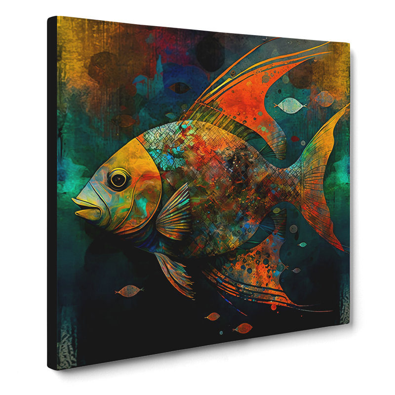 Fish Abstract Expressionism - Wrapped Canvas, 35cm H x 35cm W x 3cm D