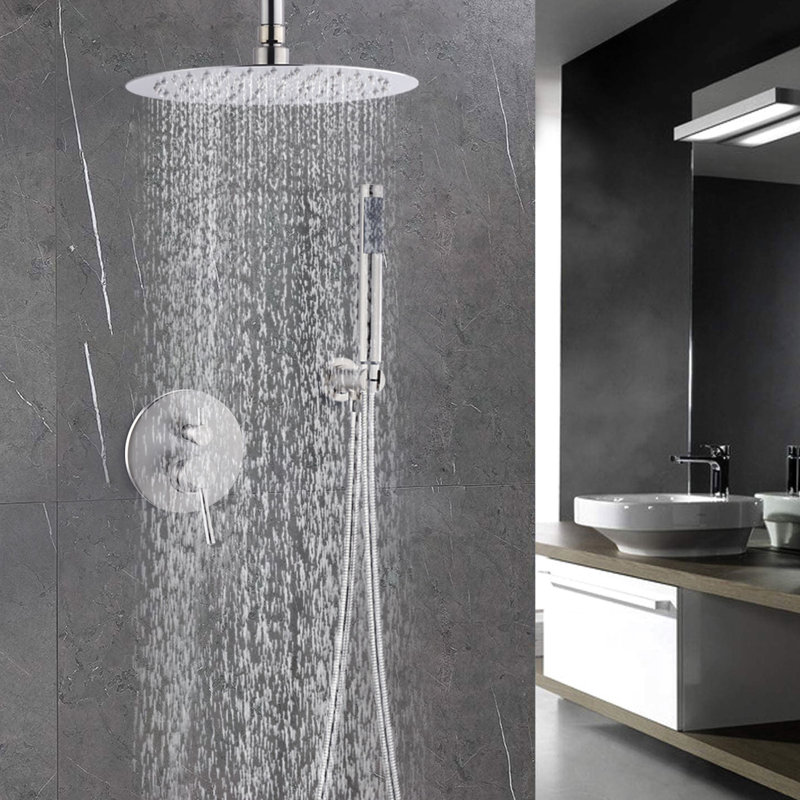 Pomme de douche 10 pouces et poche en nickel brossé pour système de salle de bain moderne