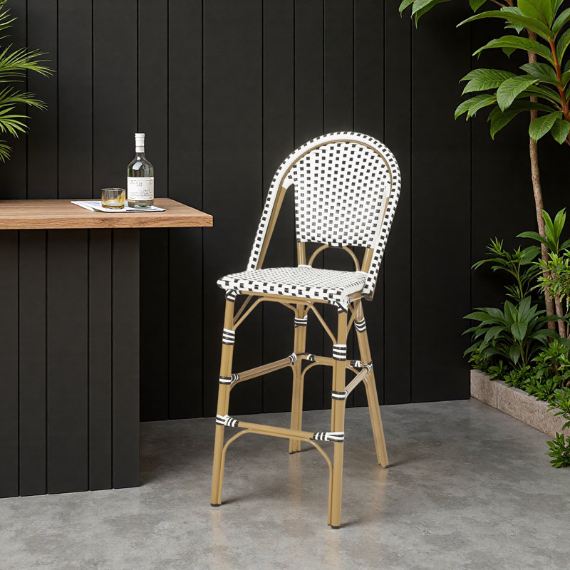 Tabouret de bar 29,5 po d'extérieur en polyuréthane à structure française en aluminium (ensemble de 2), Blanc