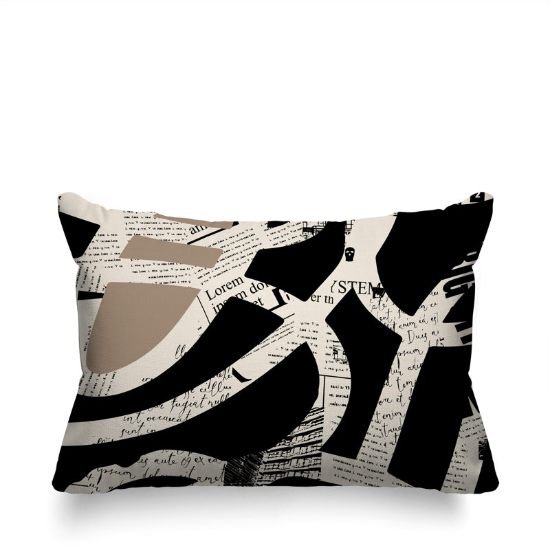 Oreiller rectangulaire réversible intérieur / extérieur Kaya, Beige / noir / blanc cassé, H 14 po x l 20 po