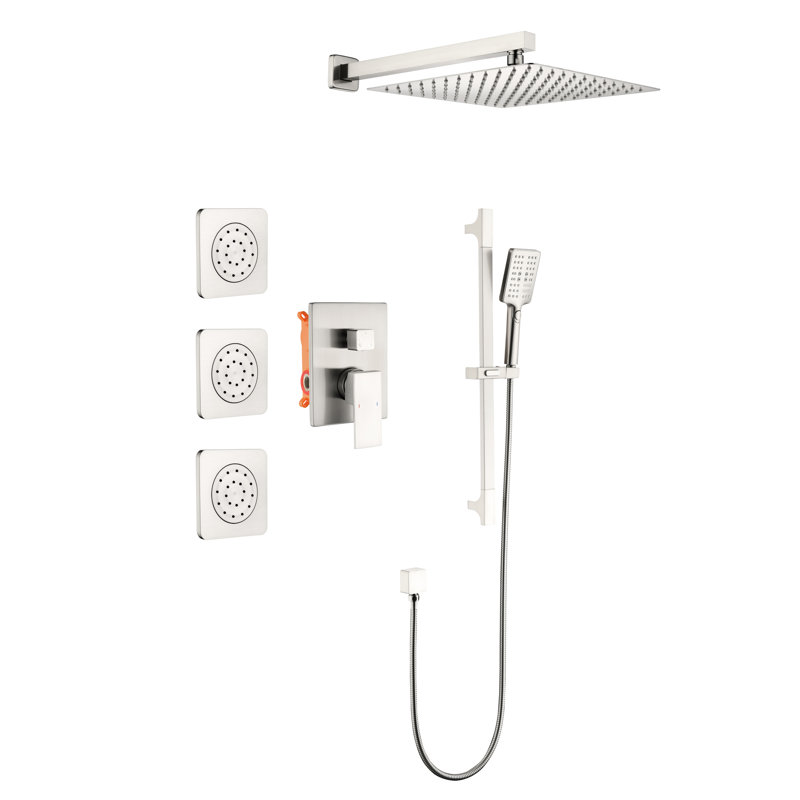 Shower System With Water Head, Hand Shower, Slide Bar, Bodysprays For Bathroom, Silver