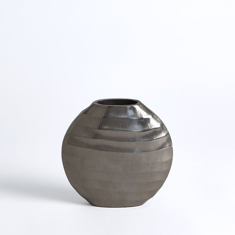 Vase de table en aluminium, H 7,25 po x l 7,75 po x P 2,5 po, Nickel noir